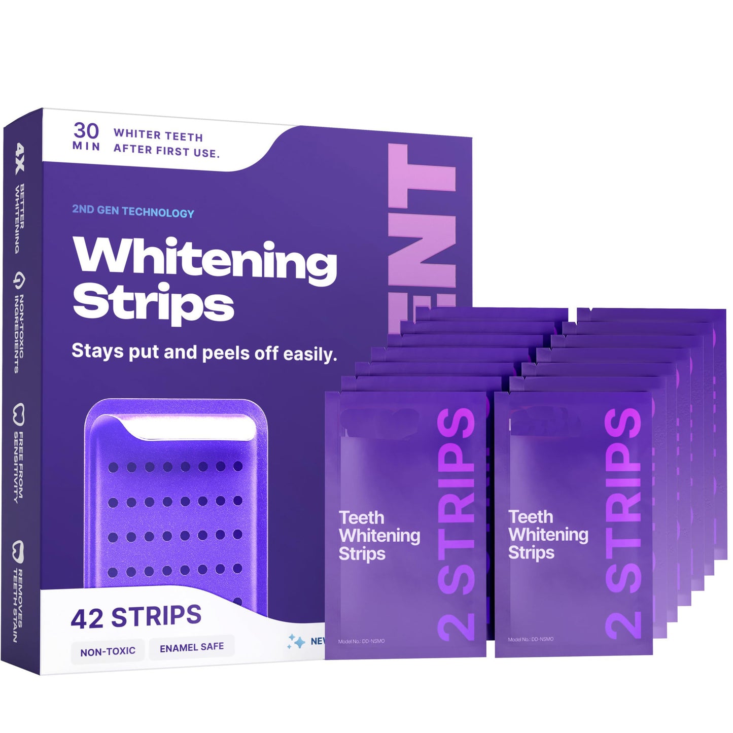 Purple Teeth Whitening Strips - 7/21 Whitening Sessions - Safe for Enamel - Non Sensitive Teeth Whitening - Peroxide-Free
